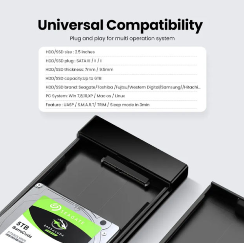 UGREEN 2.5 Inch SATA HDD SSD Enclosure USB-C 6Gbps