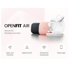 SHOKZ OpenFit Air Open-Ear Earbuds, Secure Earhooks, IP54 Waterproof