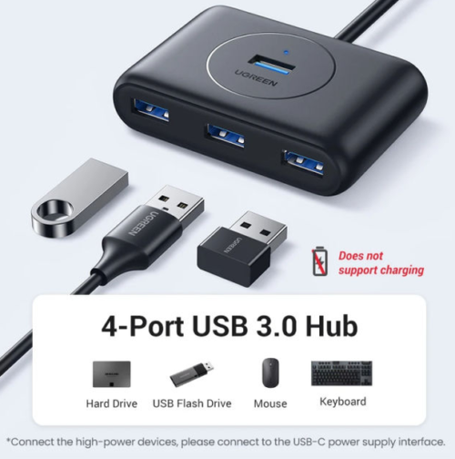 UGREEN 4-Port USB 3.0 Hub 5Gbps with Power Port