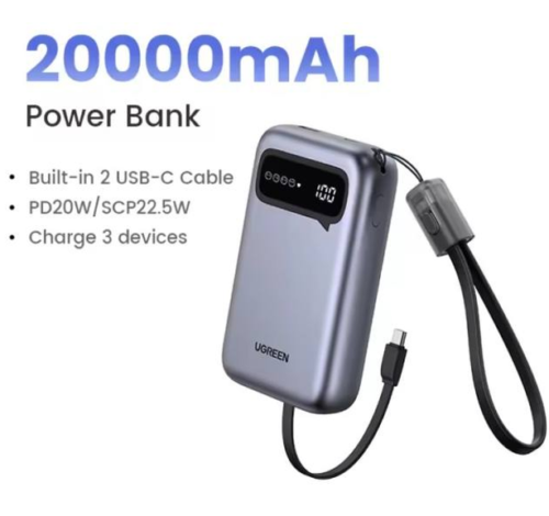 UGREEN 20000mAh Power Bank with Dual USB-C Cable