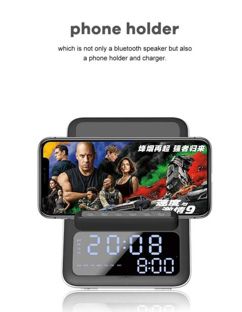 BT512 Bluetooth Alarm Clock Speaker with Wireless Charging Station