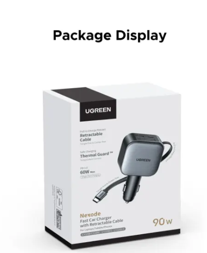 UGREEN 145W Car Charger with Retractable USB-C Cable