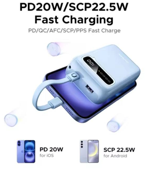 UGREEN 20000mAh Power Bank with Built-in USB-C Cable
