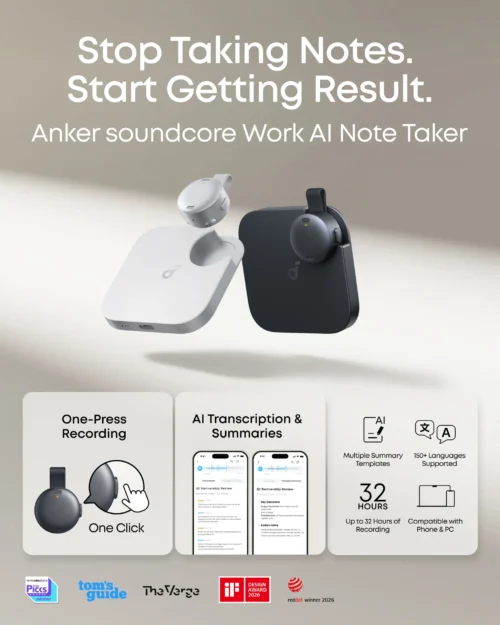 Anker soundcore Work | Coin-Sized Wearable AI Note Taker / Voice Recorder