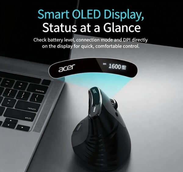 Acer Tri-Mode Silent Rechargeable Ergonomic Wireless Vertical Mouse