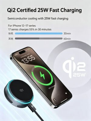 Toocki Qi2.2 25W Wireless Charger Magnetic Car Phone Holder TEC Cooling for Magsafe Charger