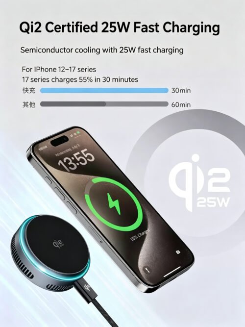 44 Toocki Qi2.2 25W Wireless Charger Magnetic Car Phone Holder TEC Cooling for Magsafe Charger