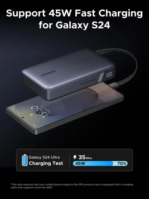 9 UGREEN 20000mAh Built-in USB-C Cable Power Bank 67W Fast Charge Laptop Battery 21700 Cells PB556/PB551 Portable Charger