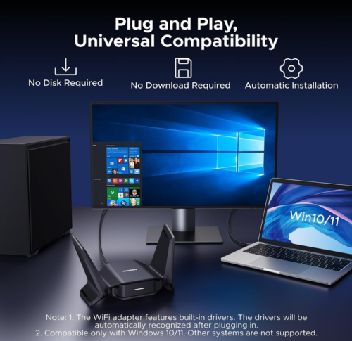 UGREEN BE6500 WiFi Adapter for Desktop PC, WiFi 7 Dongle