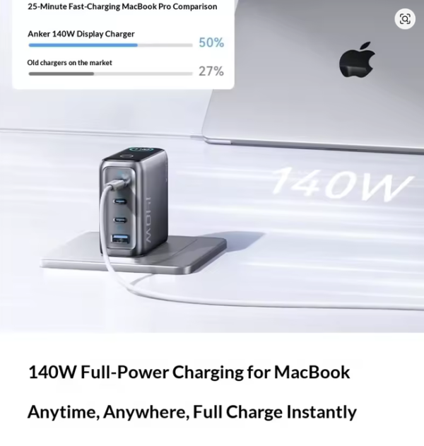 Anker GaN Charger AI Display Screen 140W Four-Port Fast Charge