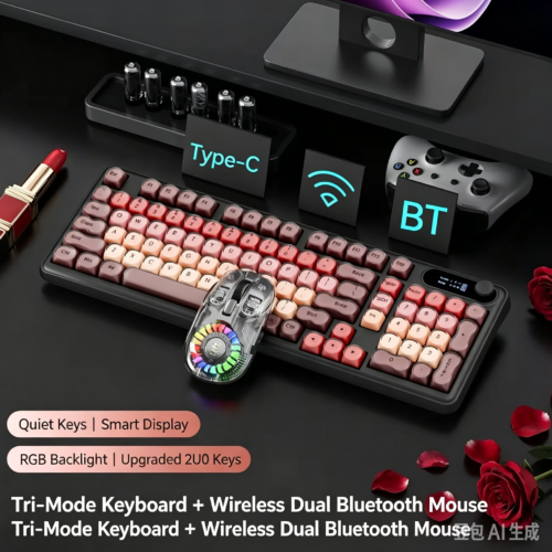 BOW Wireless Tri-Mode Bluetooth RGB Silent Keyboard and Mouse Set