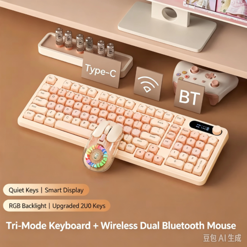 BOW Wireless Tri-Mode Bluetooth RGB Silent Keyboard and Mouse Set