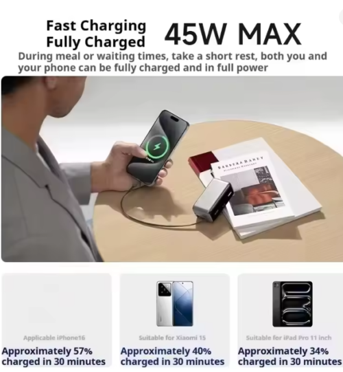 MIIIW Digital Display Fast Charging Power Bank 45W 10000mAh Large Capacity Built-in 70cm Retractable Cable Power Bank Chargers