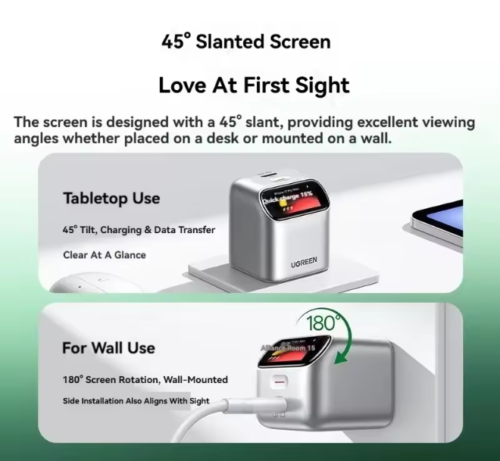 UGREEN X740 45W GaN Charger with Smart Screen Display Folding Pin USB-C Adapter for Phone Tablet Laptop