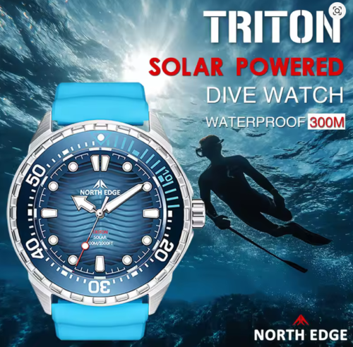 North Edge Triton Diving Watch Solar Powered Quartz Watch