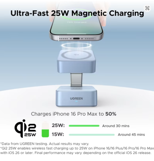 UGREEN Qi2.2 25W  2-in-1 Magnetic Wireless Charger Stand