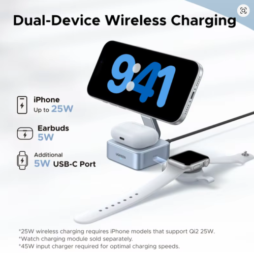 UGREEN Qi2.2 25W  2-in-1 Magnetic Wireless Charger Stand