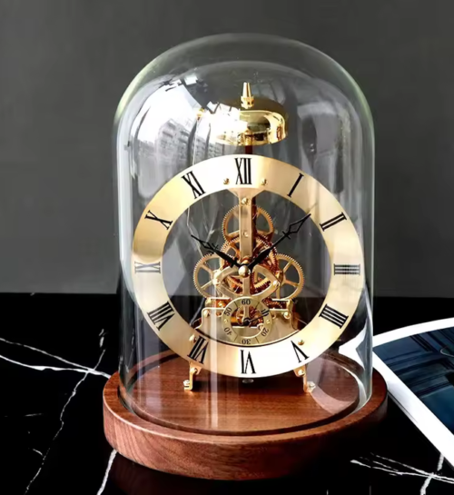 Mechanical Desk Clock Metal Wood Office Table Clock