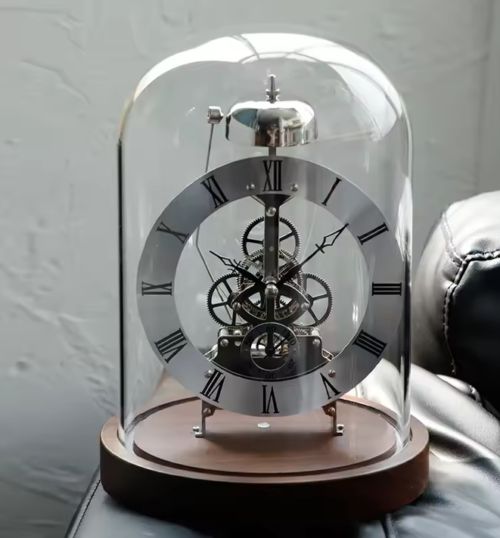 Mechanical Desk Clock Metal Wood Office Table Clock