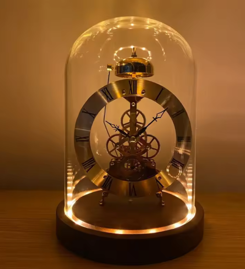 Mechanical Desk Clock Metal Wood Office Table Clock