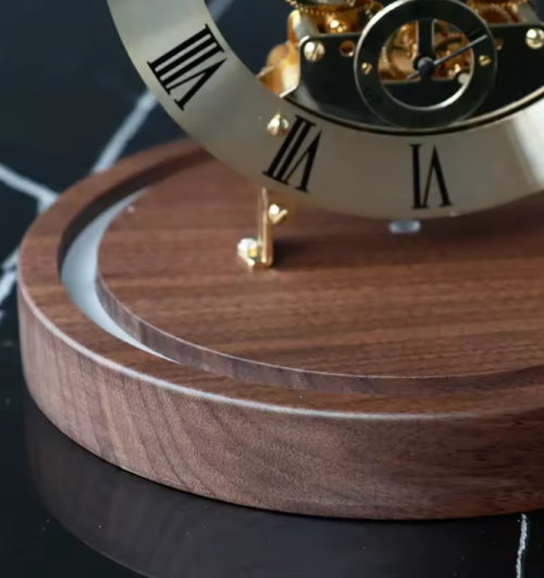 Mechanical Desk Clock Metal Wood Office Table Clock