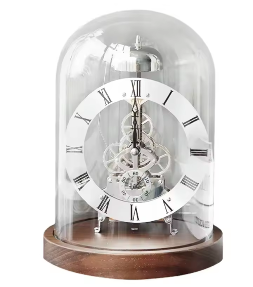 Mechanical Desk Clock Metal Wood Office Table Clock