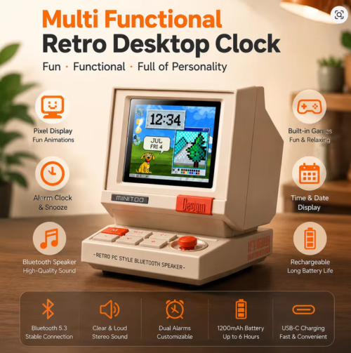 Divoom Retro Desktop Clock with Pixel Display