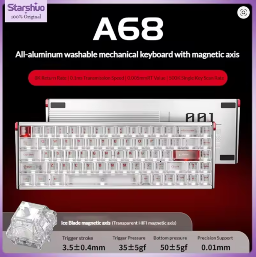 DAREU-A68 Wired Magnetic Axis Mechanical Keyboard, Game And ESports Specialized RGB Full Aluminum Waterproof