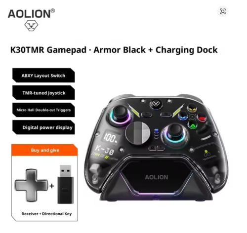AOLION K30 1000Hz TMR Hall Joystick Tri Mode Wireless Controller Dual Trigger for PC Switch iOS Android