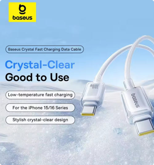 Baseus Crystal Fast Charging Data Cable USB-A Or TypeC to USB-C 100W